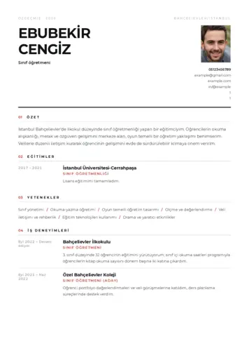 Sınıf Öğretmeni Cv Örnekleri cv indir